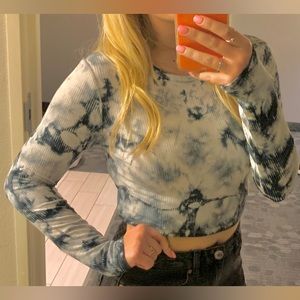 Women’s GARAGE Dark turquoise tye due long sleeve crop tee